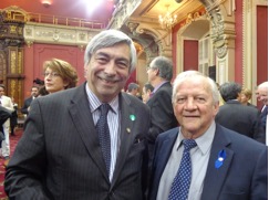 Denis Racine et Jacques Mathieu, lors de la remise des Prix du Québec.